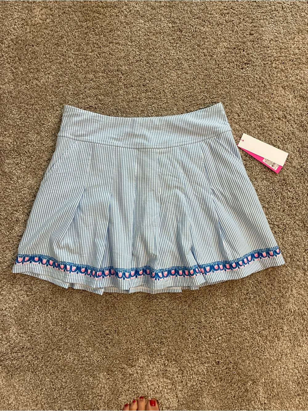 NWT Lilly Pulitzer Light Blue Super Cute Striped Skirt with Pink & Blue Trim